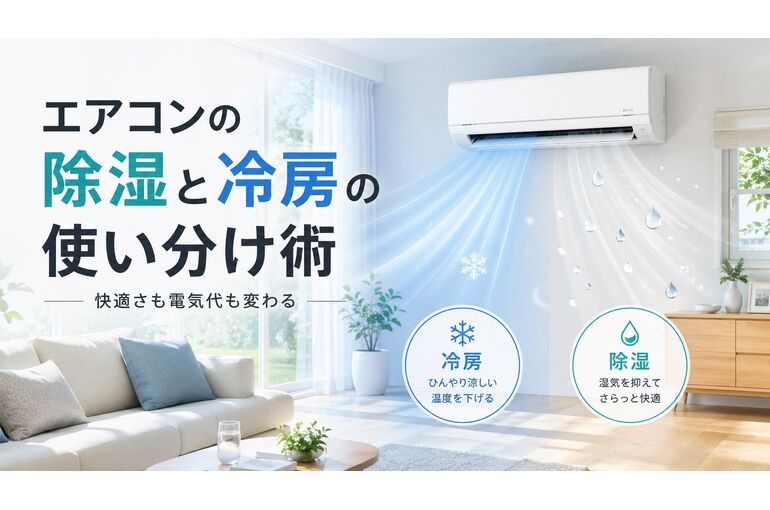 エアコンの除湿と冷房の使い分けを伝えるイメージ