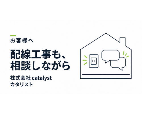 配線工事も、相談しながら。株式会社 catalystの現場調査を伝えるイメージイラスト